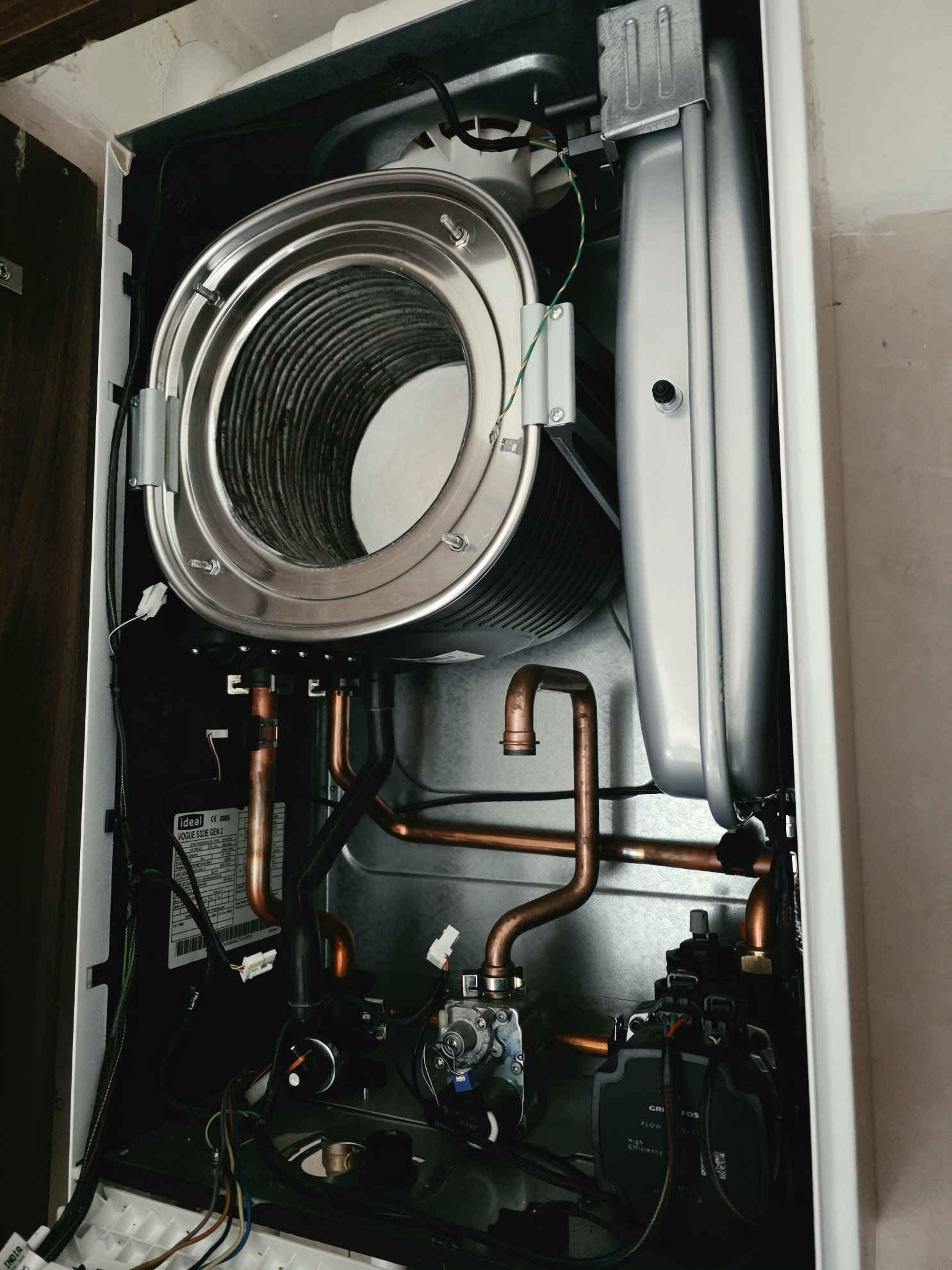 Interior of a gas boiler opened up during a full annual service and inspection