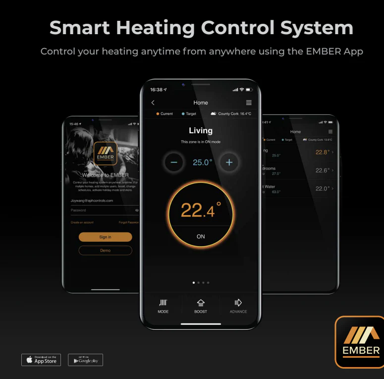 Wireless room thermostat and mobile heating control app for a domestic Irish home